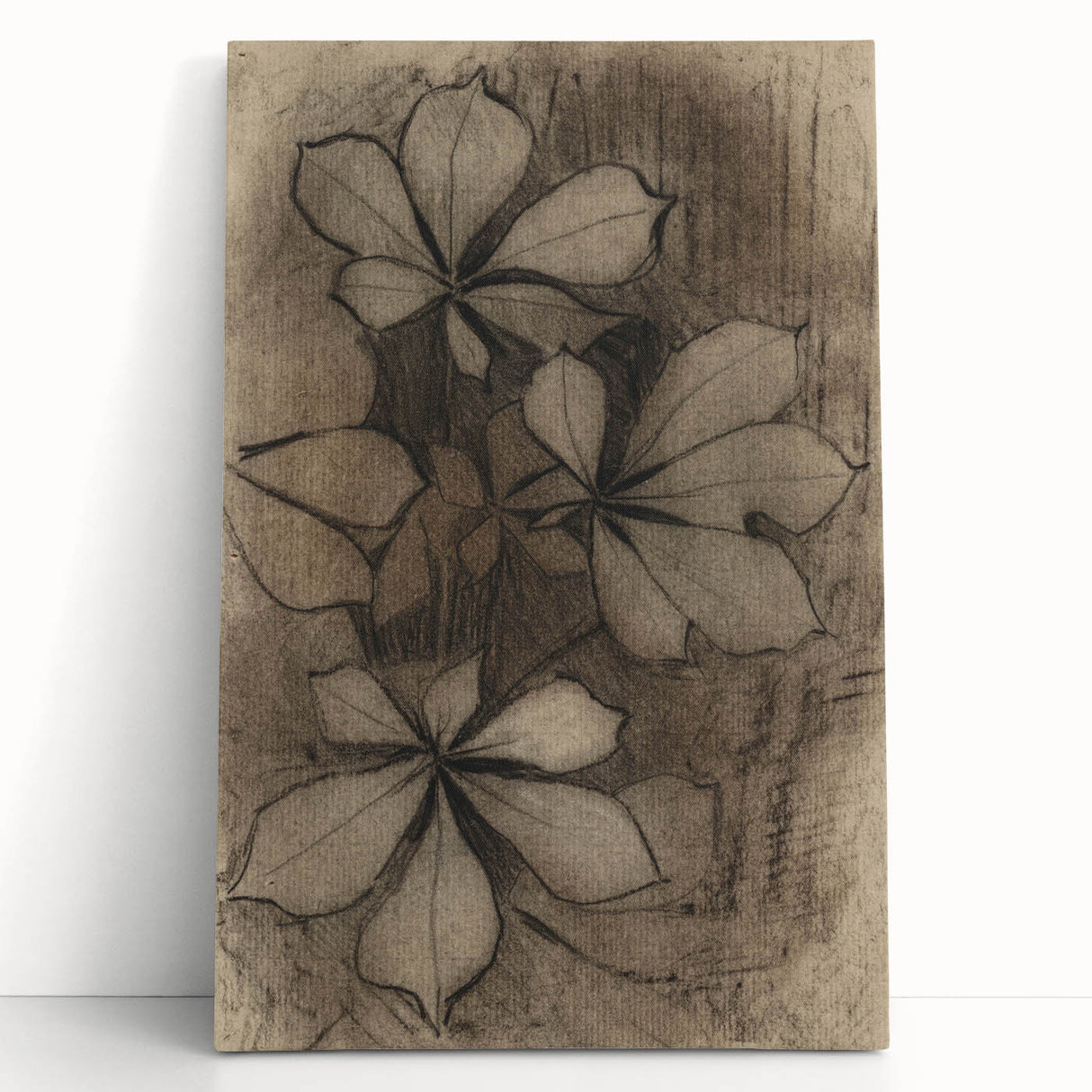 Grunge Wall Art - Floral Charcoal Sketch Grunge Canvas Print for Decor