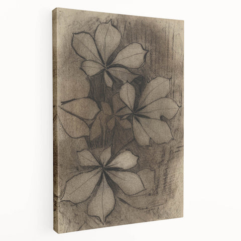 Grunge Wall Art - Floral Charcoal Sketch Grunge Canvas Print for Decor