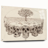 Grunge Wall Art - Skull and Tree Sketch Canvas for Dark Aesthetic Decor