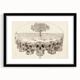 Grunge Wall Art - Skull and Tree Sketch Canvas for Dark Aesthetic Decor