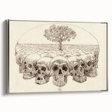 Grunge Wall Art - Skull and Tree Sketch Canvas for Dark Aesthetic Decor