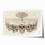 Grunge Wall Art - Skull and Tree Sketch Canvas for Dark Aesthetic Decor