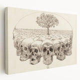 Grunge Wall Art - Skull and Tree Sketch Canvas for Dark Aesthetic Decor