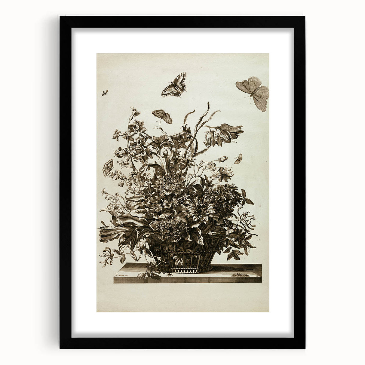 Distressed Grunge Botanical Print - Vintage Floral and Butterfly Art