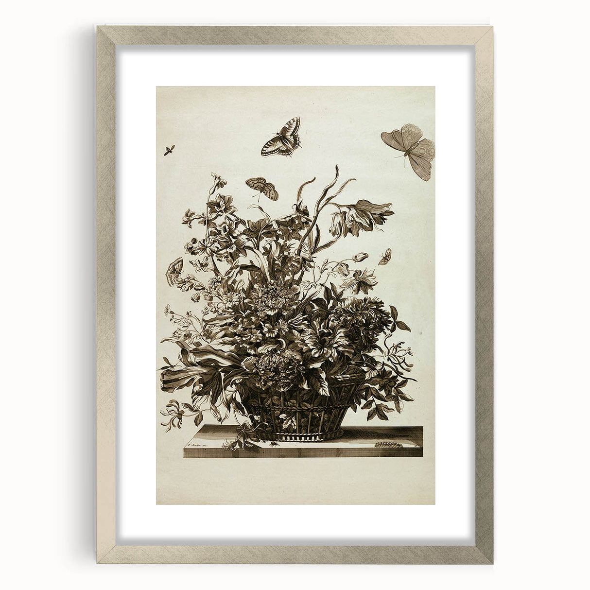 Distressed Grunge Botanical Print - Vintage Floral and Butterfly Art