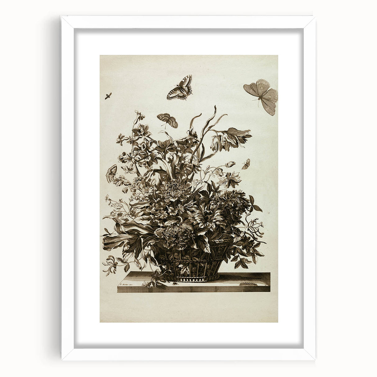 Distressed Grunge Botanical Print - Vintage Floral and Butterfly Art