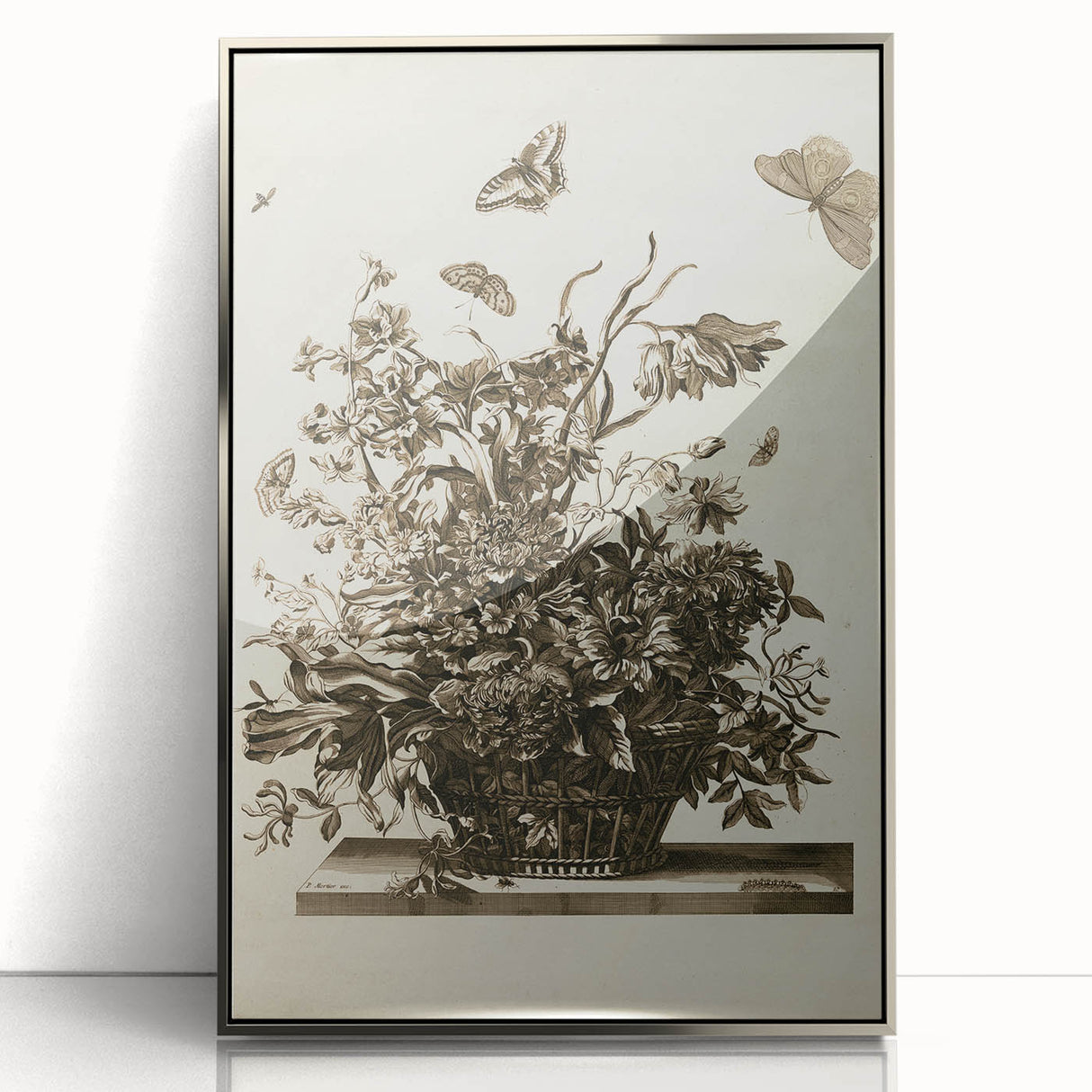 Distressed Grunge Botanical Print - Vintage Floral and Butterfly Art