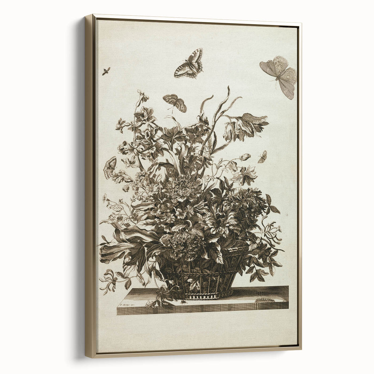 Distressed Grunge Botanical Print - Vintage Floral and Butterfly Art