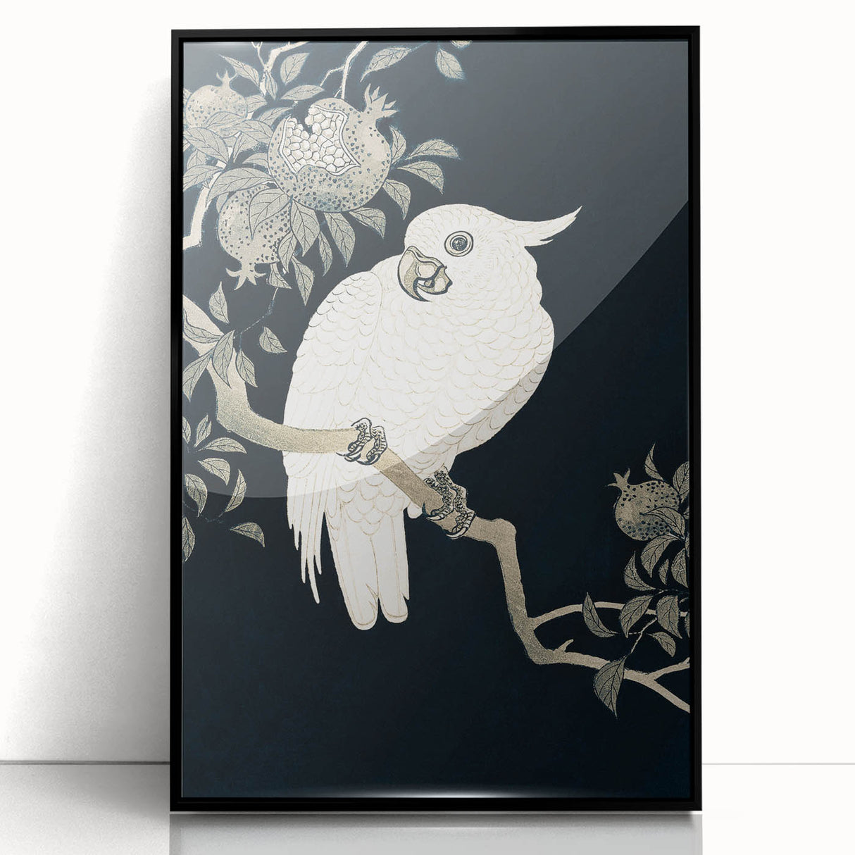 Grunge Parrot and Pomegranate Art - Vintage Dark Botanical Wall Print