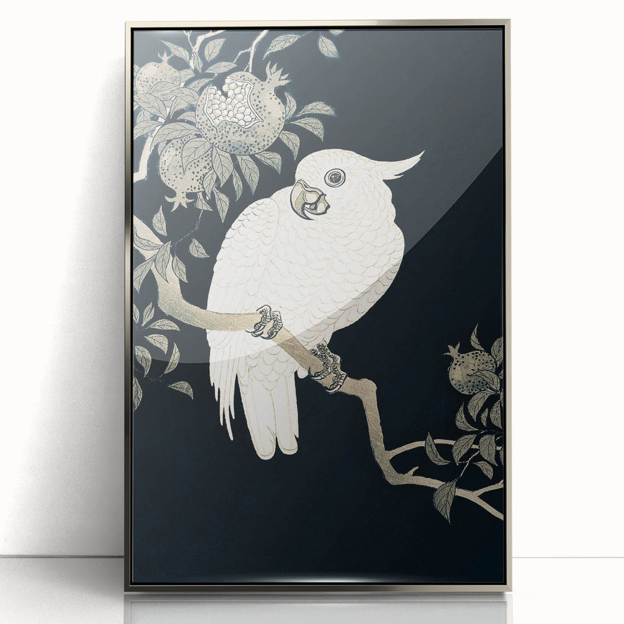 Grunge Parrot and Pomegranate Art - Vintage Dark Botanical Wall Print