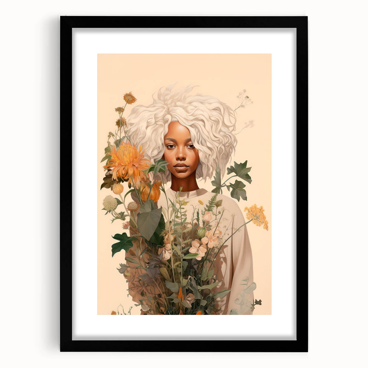 Maximalist Wall Art - Eclectic Floral Portrait for Bold Home Decor