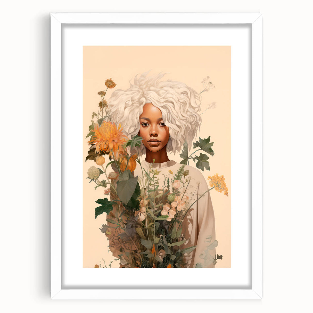 Maximalist Wall Art - Eclectic Floral Portrait for Bold Home Decor