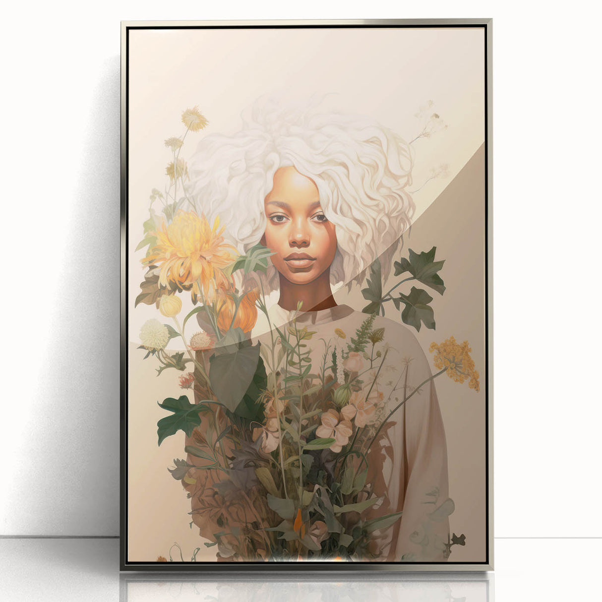 Maximalist Wall Art - Eclectic Floral Portrait for Bold Home Decor