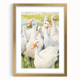 Maximalist Wall Art - Serene Goose Flock Illustration for Eclectic Decor
