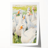 Maximalist Wall Art - Serene Goose Flock Illustration for Eclectic Decor