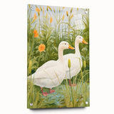 Maximalist Wall Art - Charming Geese in Lush Garden with Green Foliage