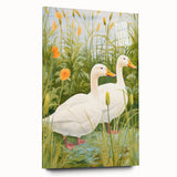 Maximalist Wall Art - Charming Geese in Lush Garden with Green Foliage