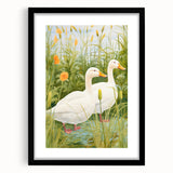 Maximalist Wall Art - Charming Geese in Lush Garden with Green Foliage