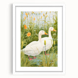 Maximalist Wall Art - Charming Geese in Lush Garden with Green Foliage