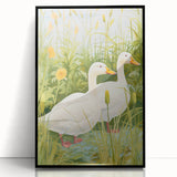 Maximalist Wall Art - Charming Geese in Lush Garden with Green Foliage