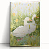 Maximalist Wall Art - Charming Geese in Lush Garden with Green Foliage
