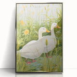Maximalist Wall Art - Charming Geese in Lush Garden with Green Foliage