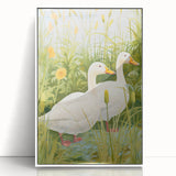 Maximalist Wall Art - Charming Geese in Lush Garden with Green Foliage