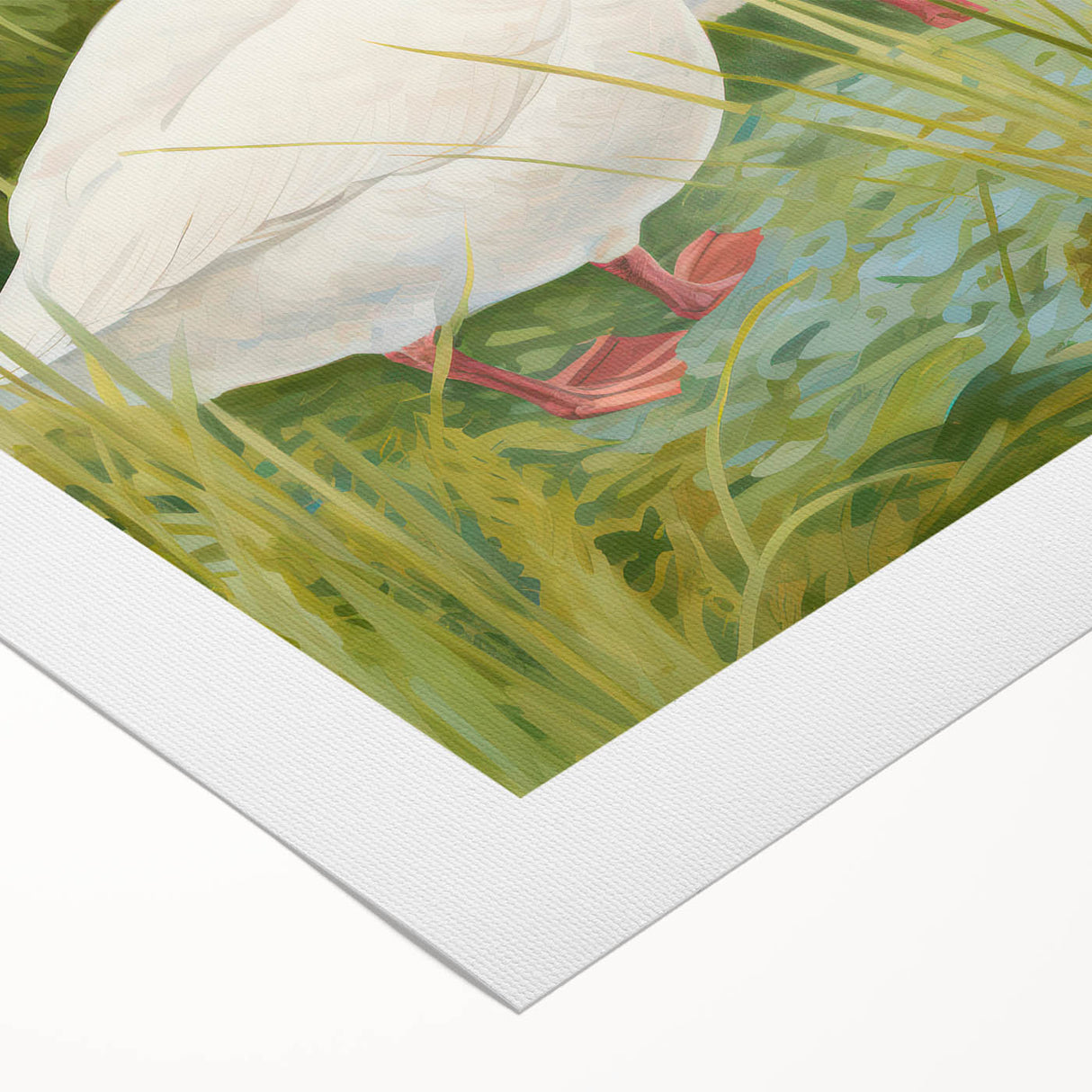 Maximalist Wall Art - Charming Geese in Lush Garden with Green Foliage