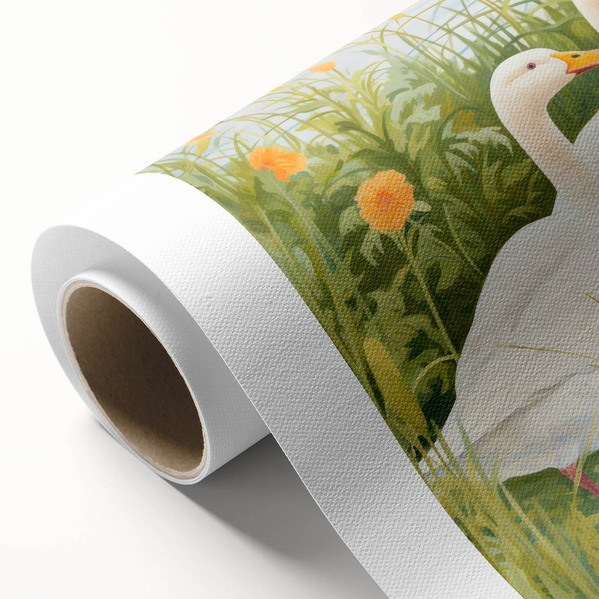 Maximalist Wall Art - Charming Geese in Lush Garden with Green Foliage