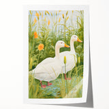 Maximalist Wall Art - Charming Geese in Lush Garden with Green Foliage
