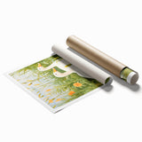 Maximalist Wall Art - Charming Geese in Lush Garden with Green Foliage