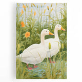 Maximalist Wall Art - Charming Geese in Lush Garden with Green Foliage