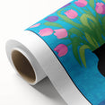 Maximalist Wall Art - Vibrant Tulips in Black Vase with Bold Blue Background