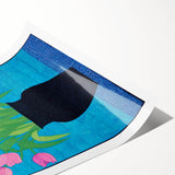 Maximalist Wall Art - Vibrant Tulips in Black Vase with Bold Blue Background