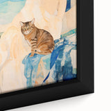 Maximalist Wall Art - Serene Woman with Cat by the Pool in Coastal Setting