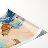 Maximalist Wall Art - Serene Woman with Cat by the Pool in Coastal Setting