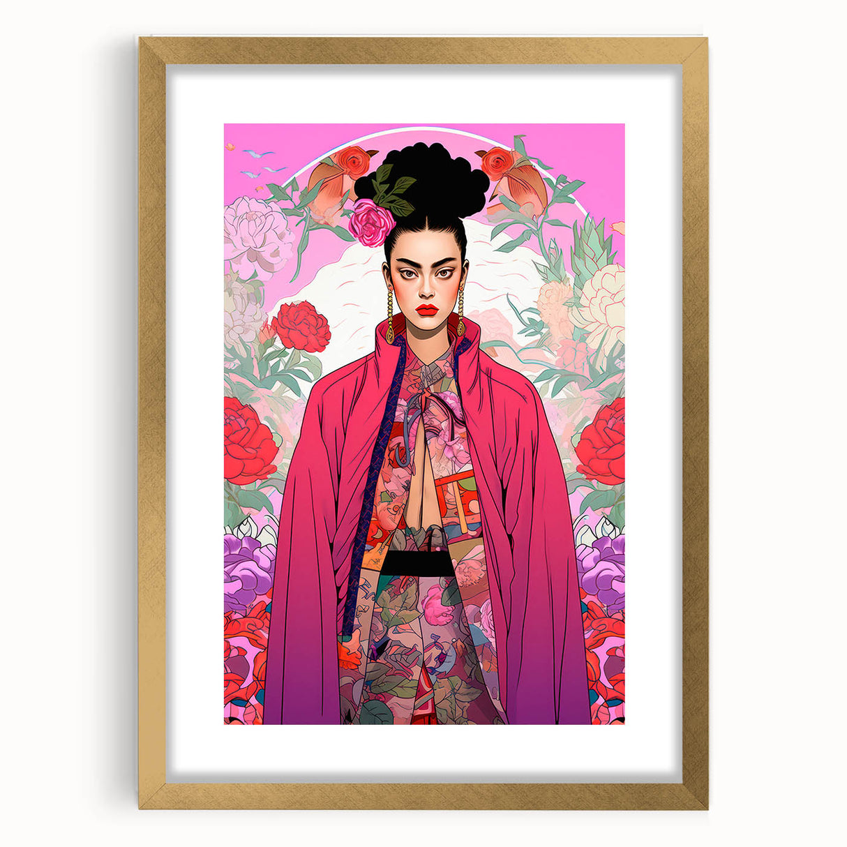 Maximalist Portrait Wall Art - Bold Feminine Elegance in Pink Floral Style