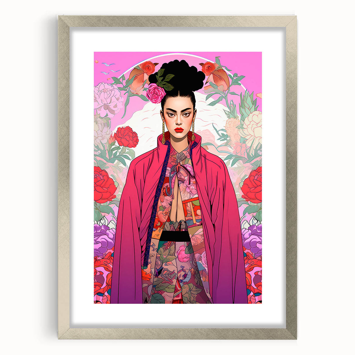 Maximalist Portrait Wall Art - Bold Feminine Elegance in Pink Floral Style