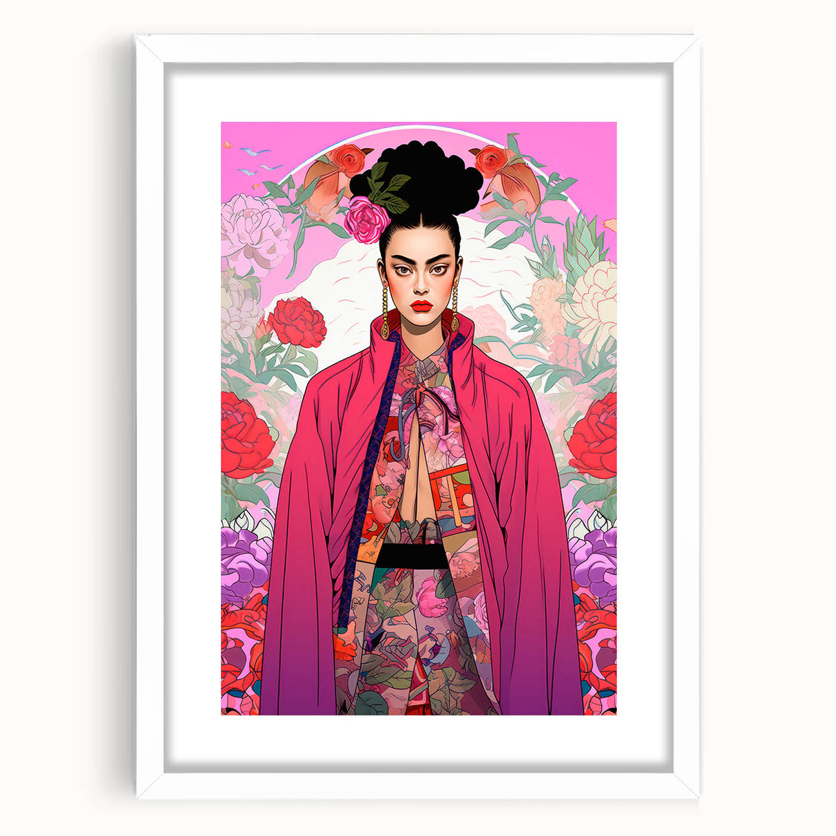 Maximalist Portrait Wall Art - Bold Feminine Elegance in Pink Floral Style