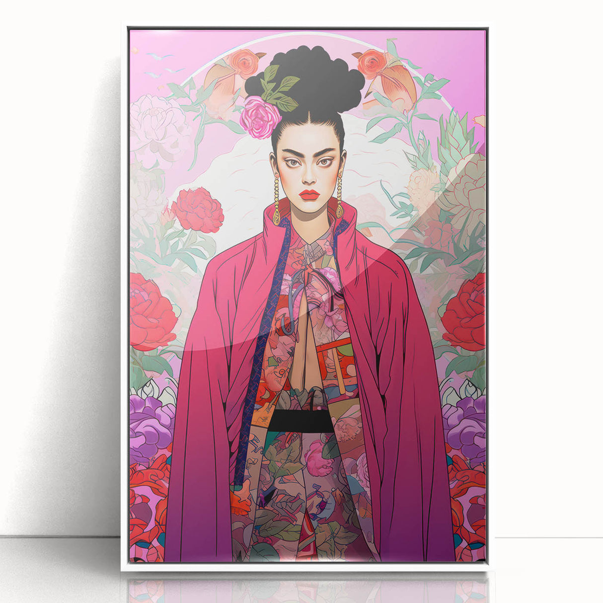 Maximalist Portrait Wall Art - Bold Feminine Elegance in Pink Floral Style