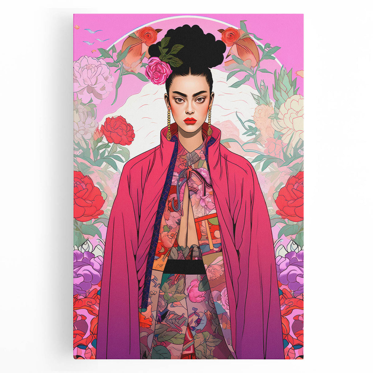 Maximalist Portrait Wall Art - Bold Feminine Elegance in Pink Floral Style