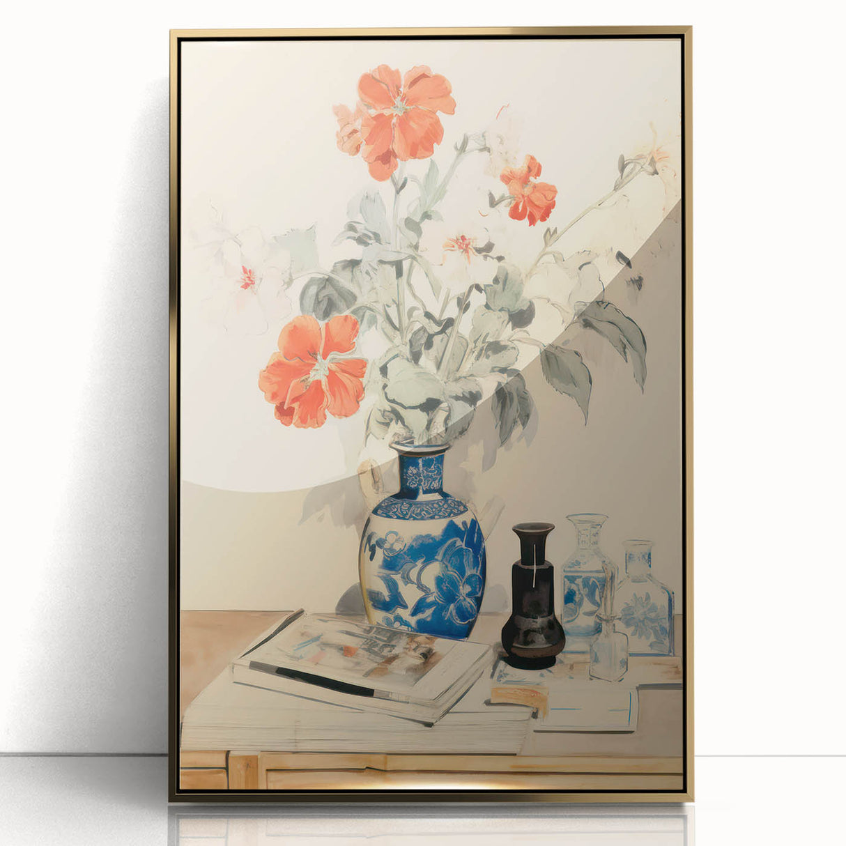 Maximalist Wall Art - Eclectic Floral Arrangement with Bold Vase Decor