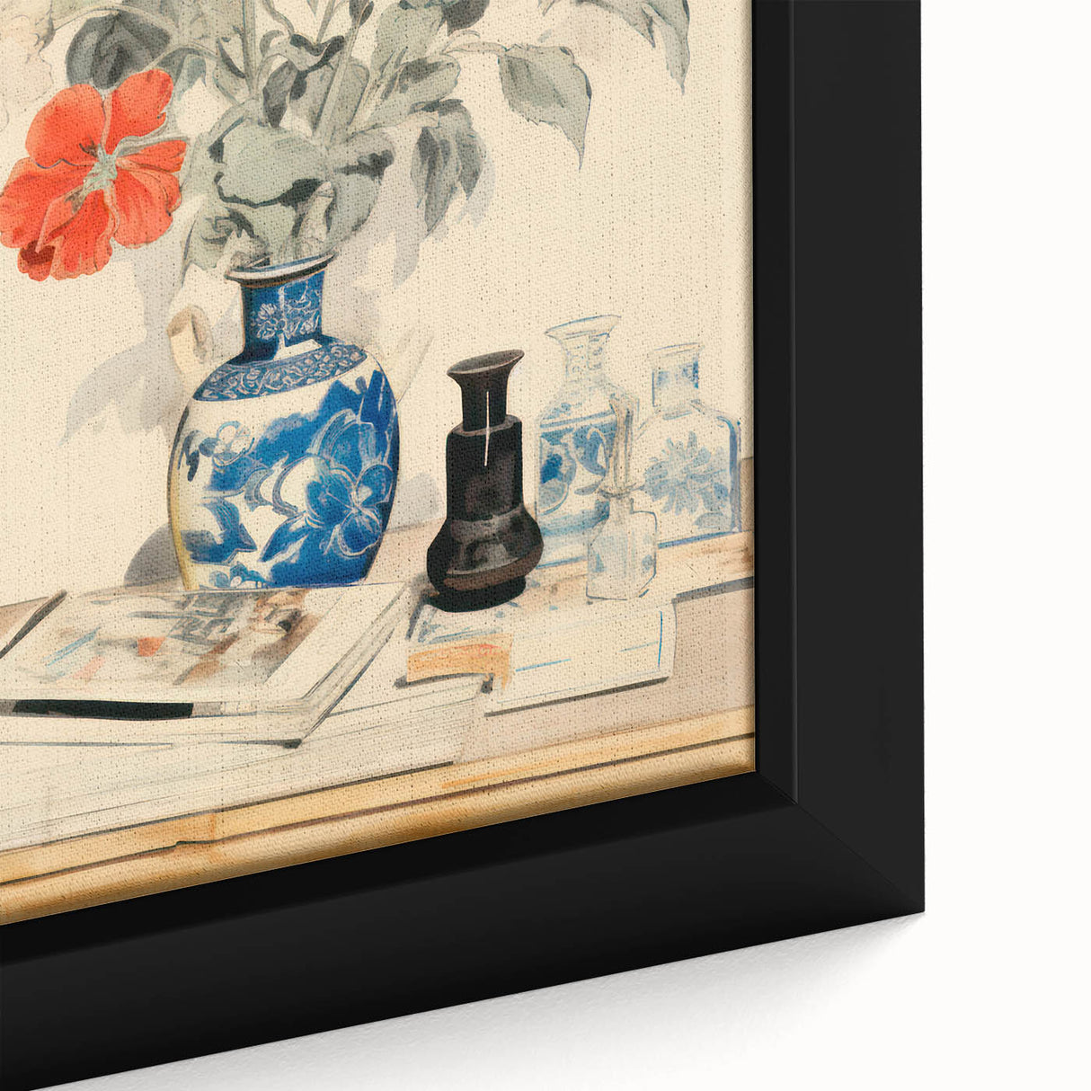 Maximalist Wall Art - Eclectic Floral Arrangement with Bold Vase Decor