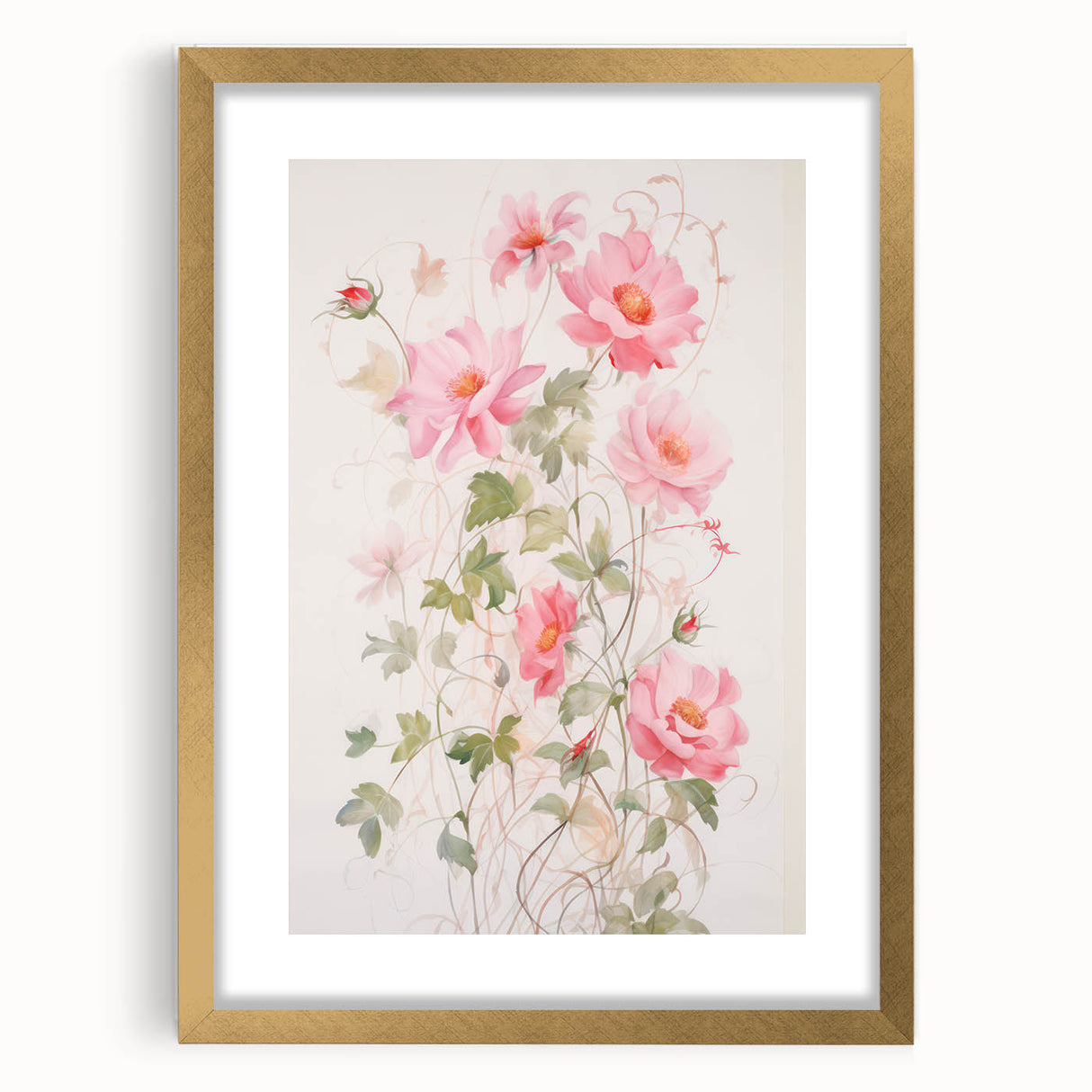 Maximalist Wall Art - Elegant Floral Design with Soft Pink Blooms