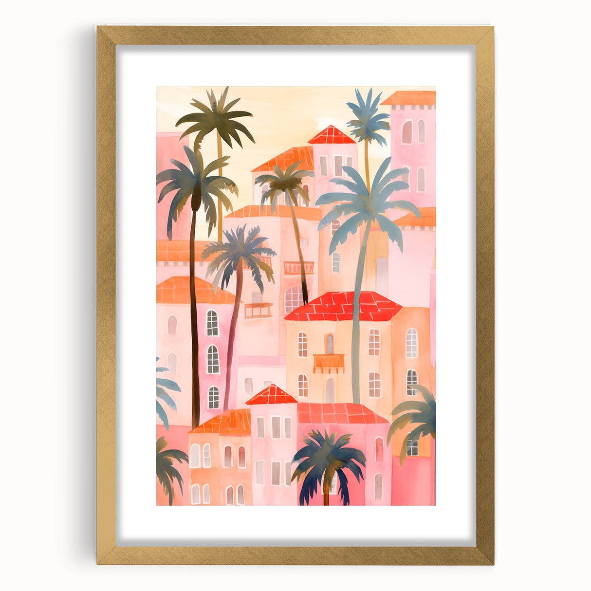 Maximalist Wall Art - Vibrant Mediterranean Cityscape with Palm Trees