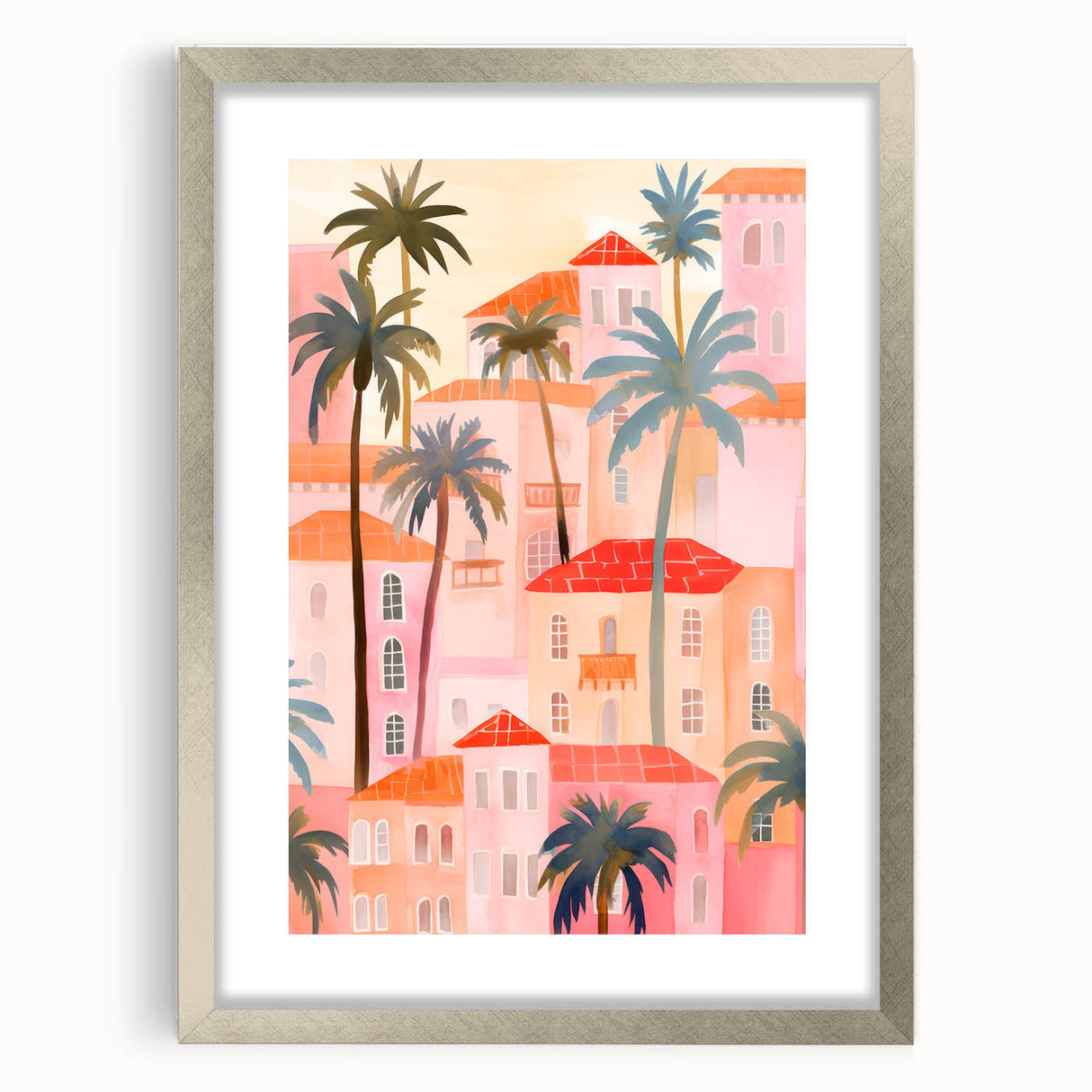 Maximalist Wall Art - Vibrant Mediterranean Cityscape with Palm Trees