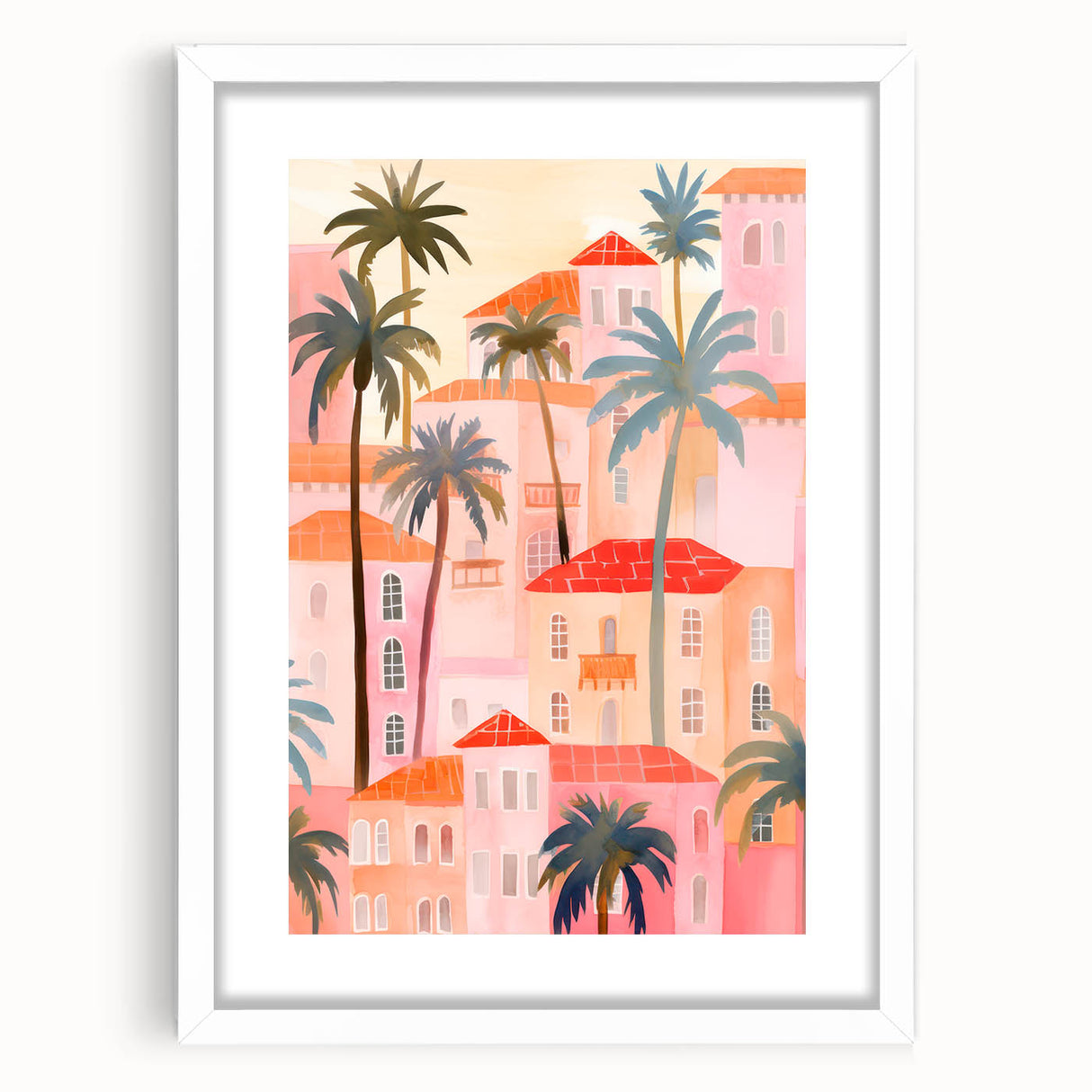 Maximalist Wall Art - Vibrant Mediterranean Cityscape with Palm Trees