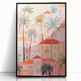 Maximalist Wall Art - Vibrant Mediterranean Cityscape with Palm Trees