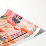 Maximalist Wall Art - Vibrant Mediterranean Cityscape with Palm Trees