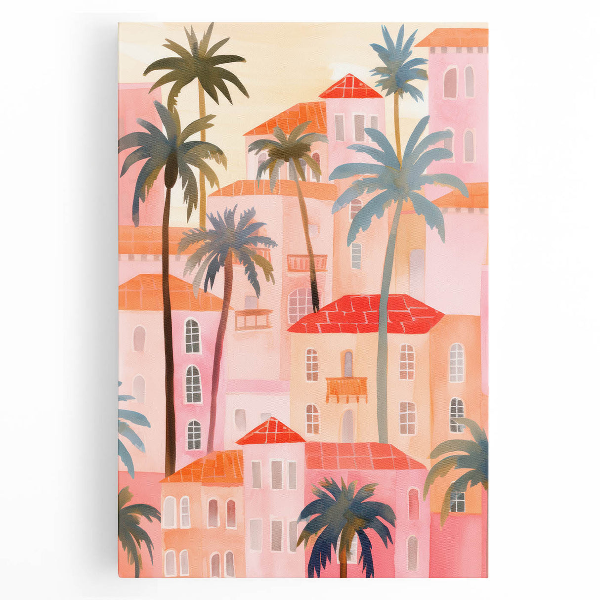 Maximalist Wall Art - Vibrant Mediterranean Cityscape with Palm Trees